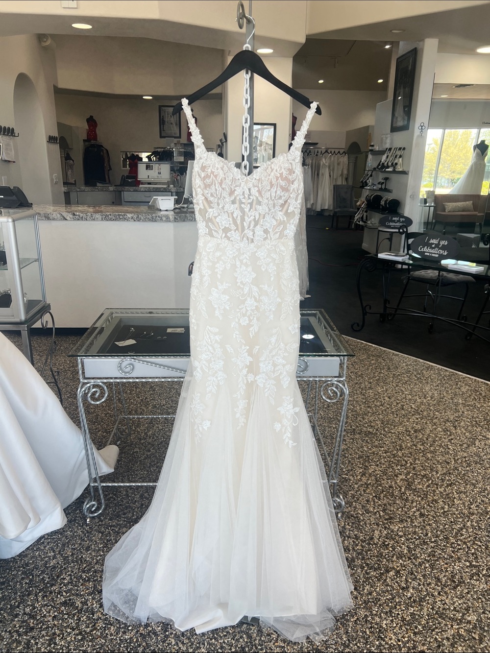 Mori Lee Ivory Lace Appliqué Tulle Wedding Gown